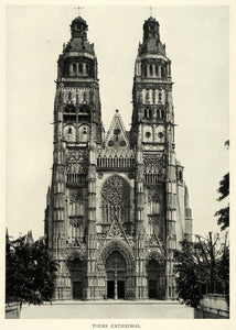 1922 Print Tours Cathedral Flamboyant France Gatien Romanesque Medieval NGM1