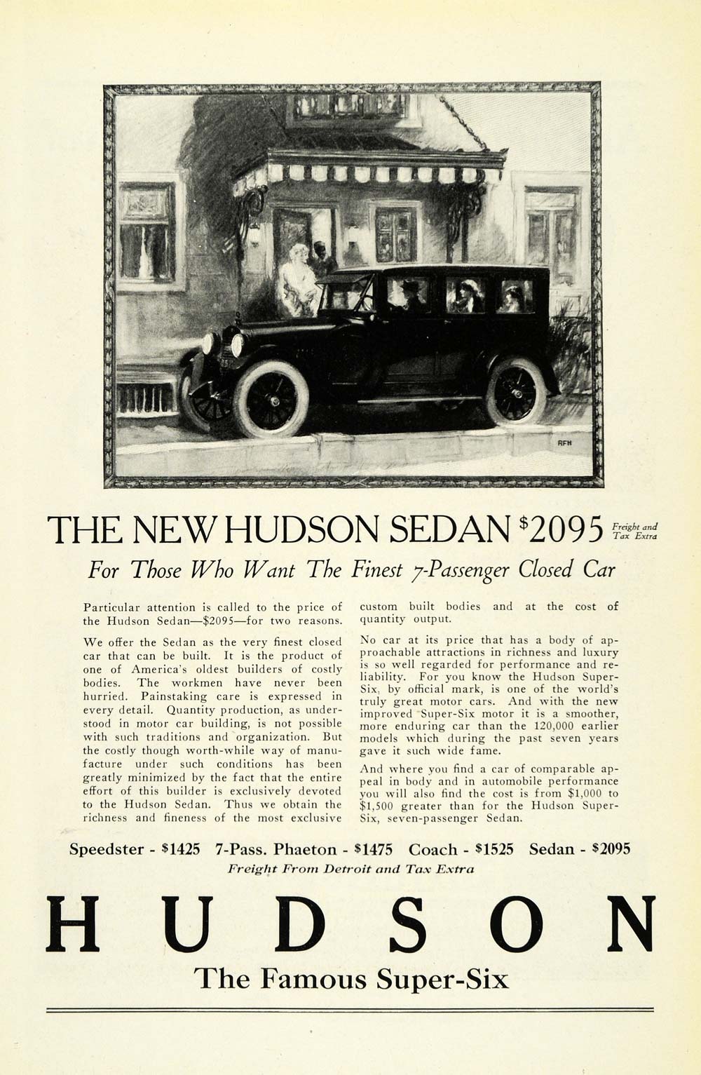 1923 Ad Hudson Six Sedan Automobile Phaeton Speedster Vehicle Home Travel NGM1