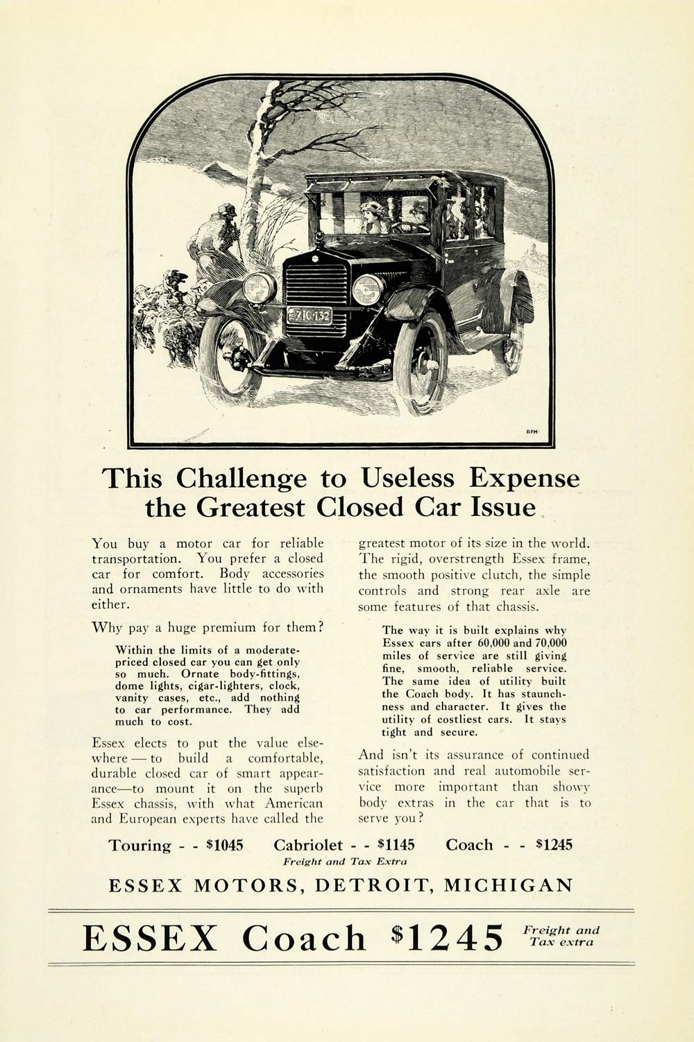 1923 Ad Essex Motors Detroit Michigan Vehicle Cabriolet Winter Car Snow NGM1