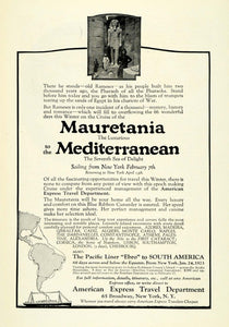 1923 Ad Mauretania Mediterranean Cruise Express Ebro Rameses Statue Pharaoh NGM1