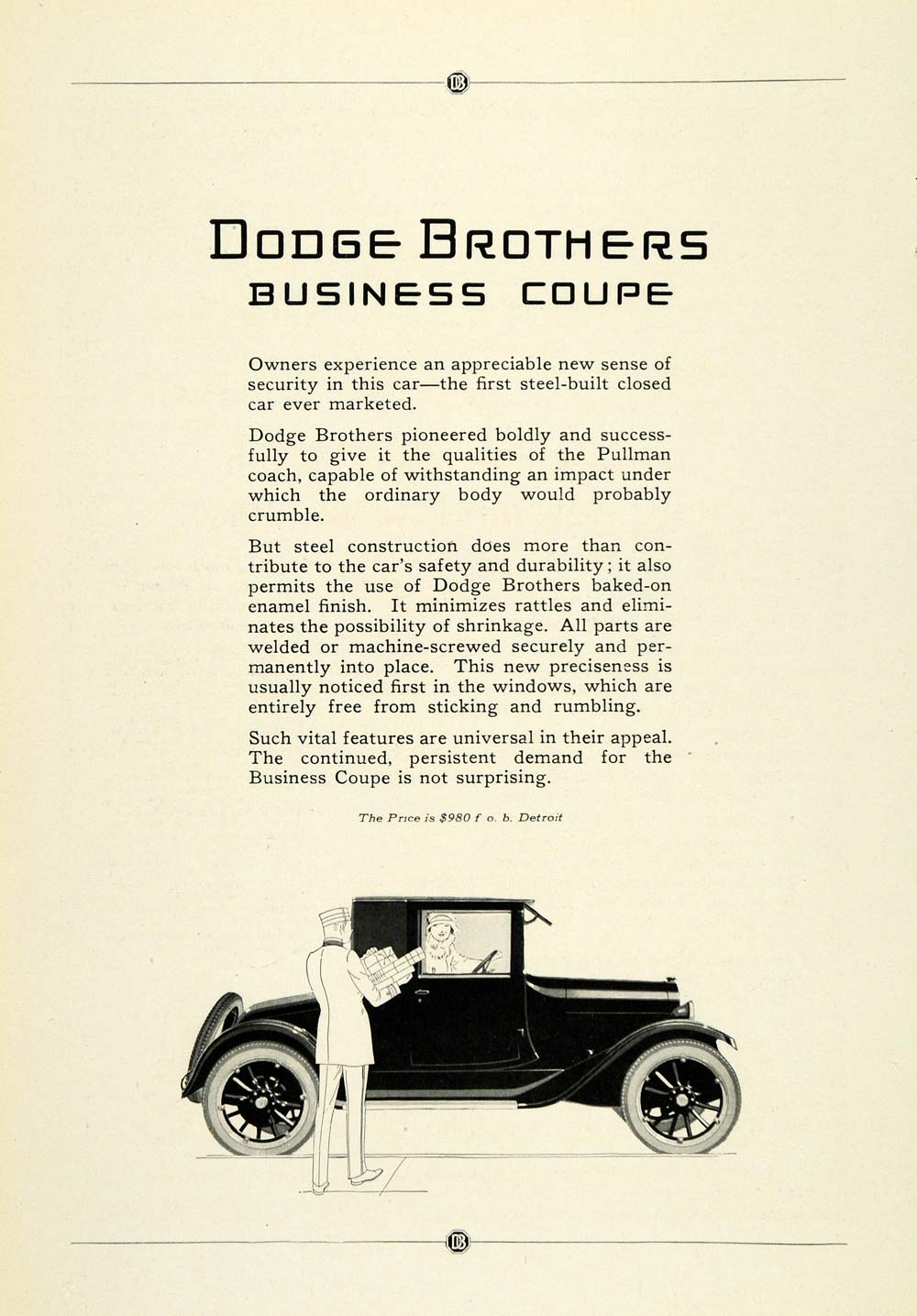 1922 Ad Dodge Brothers Coupe Presents Detroit Michigan Vehicle Car NGM1