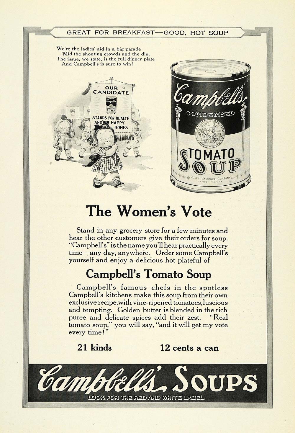 1922 Ad Campbell Canned Food Parade Dinner Meal Condensed Tomato Soup Cans NGM1