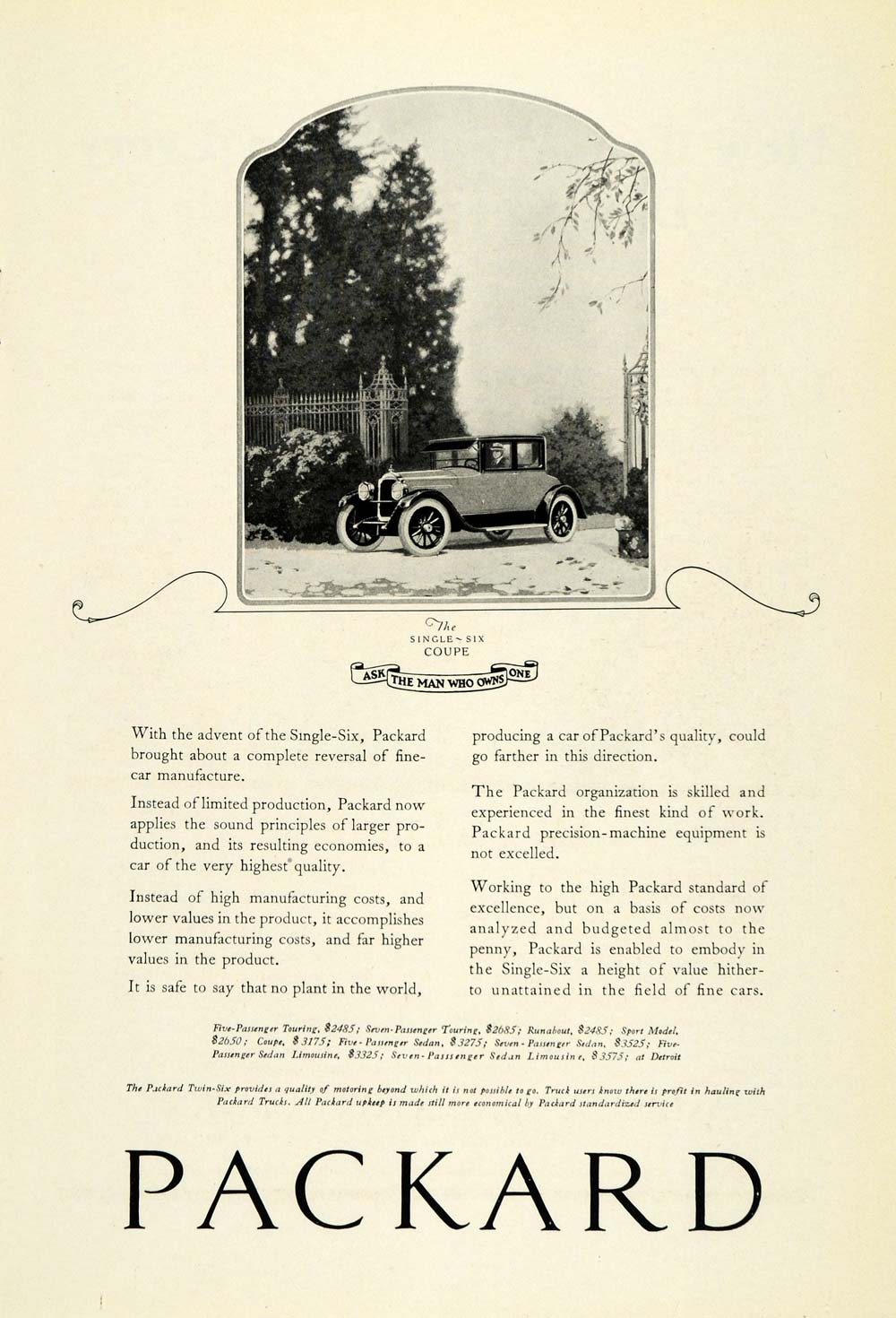 1922 Ad Packard Single Six Coupe Automobile Vintage Motor Vehicle Detroit NGM1