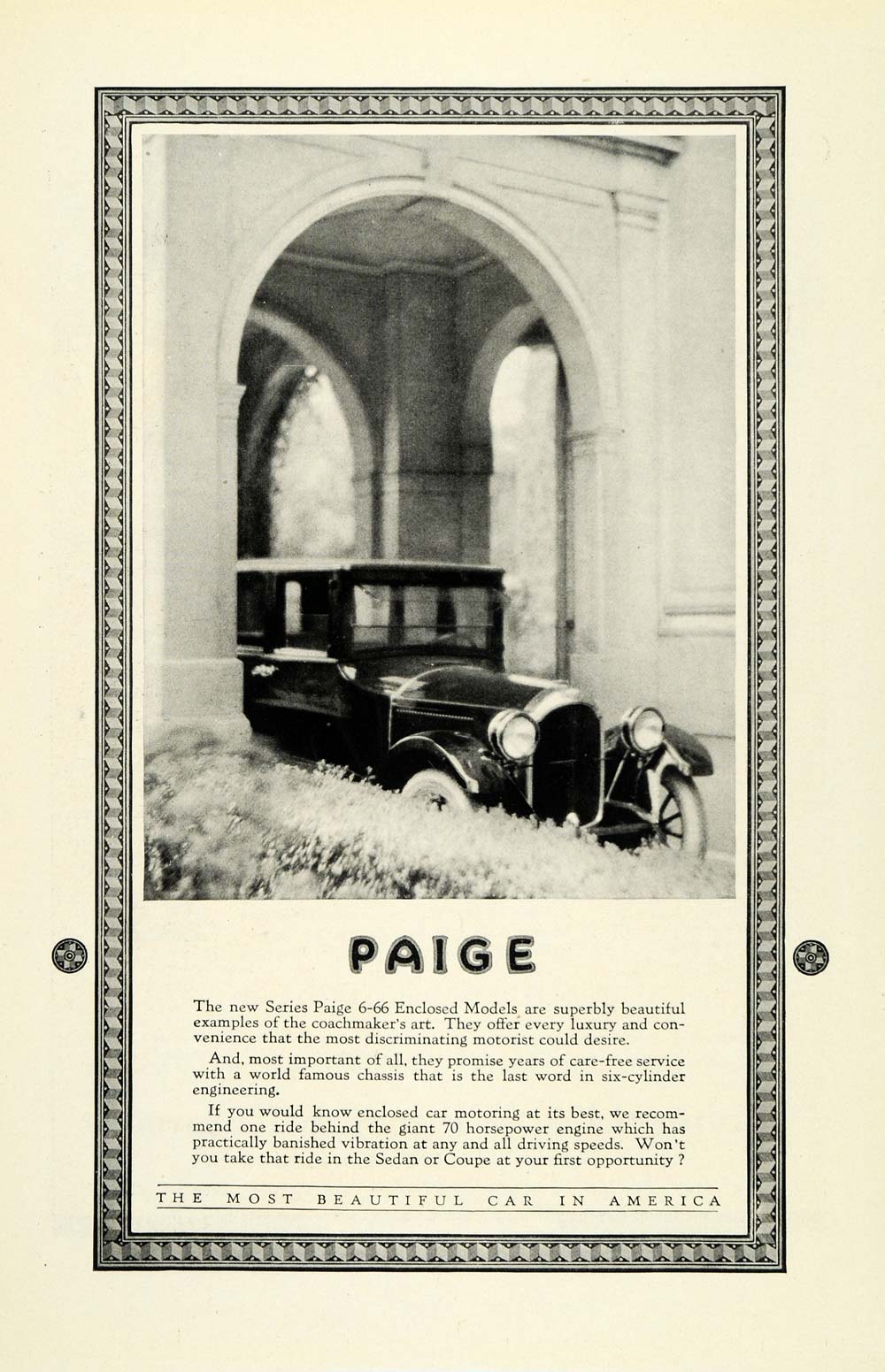 1922 Ad Paige 6-66 Model Automobile Luxury 70 Horsepower Engine Vintage NGM1