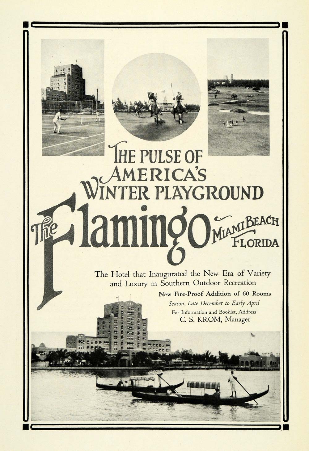 1922 Ad Flamingo Hotel Tennis Golf Miami Beach Florida C. S. Krom Boating NGM1