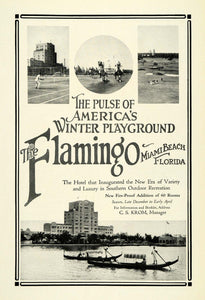 1922 Ad Flamingo Hotel Tennis Golf Miami Beach Florida C. S. Krom Boating NGM1