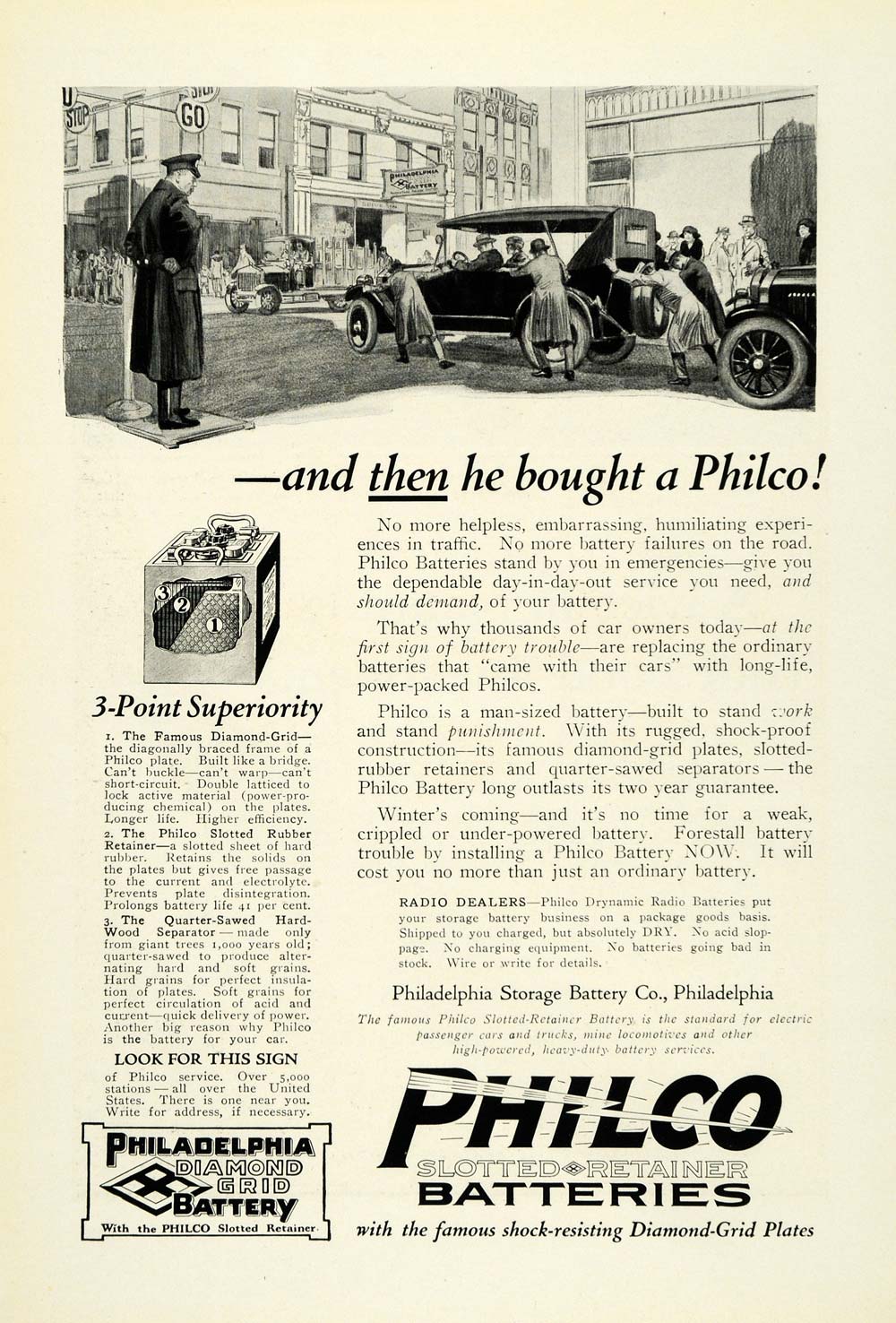 1922 Ad Philco Batteries Vintage Car Parts Diamond Grid Street Traffic NGM1