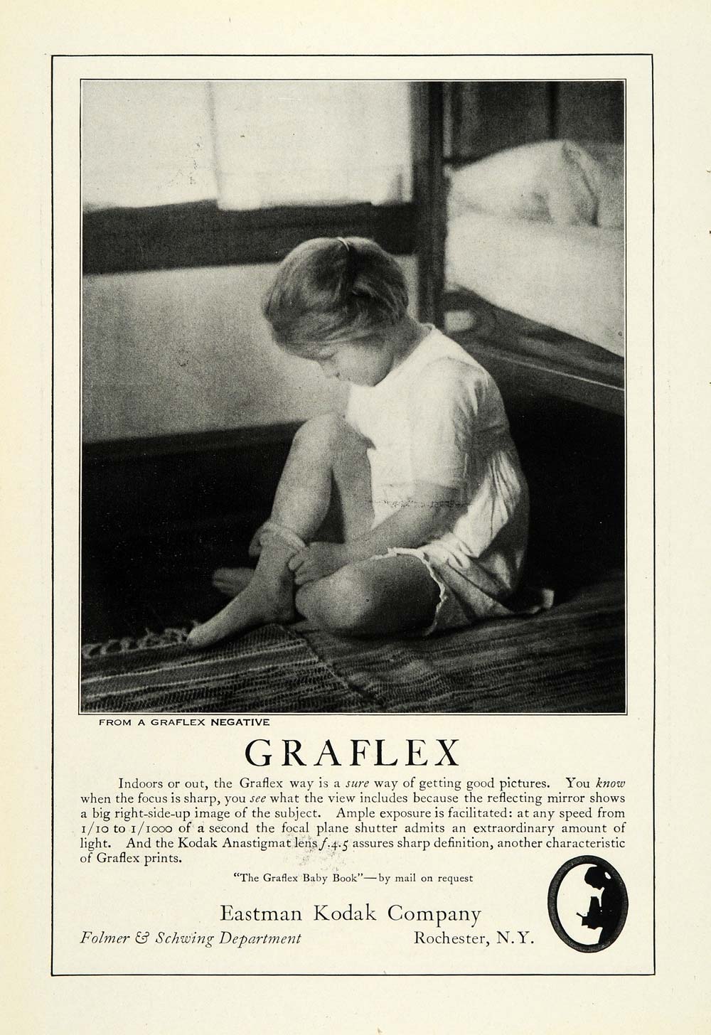 1922 Ad Eastman Kodak Co Rochester NY Graflex Negative Photo Child Camera NGM1