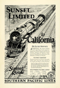 1926 Ad Southern Pacific Lines Sunset Route Train Rail Tracks Travel NGM1