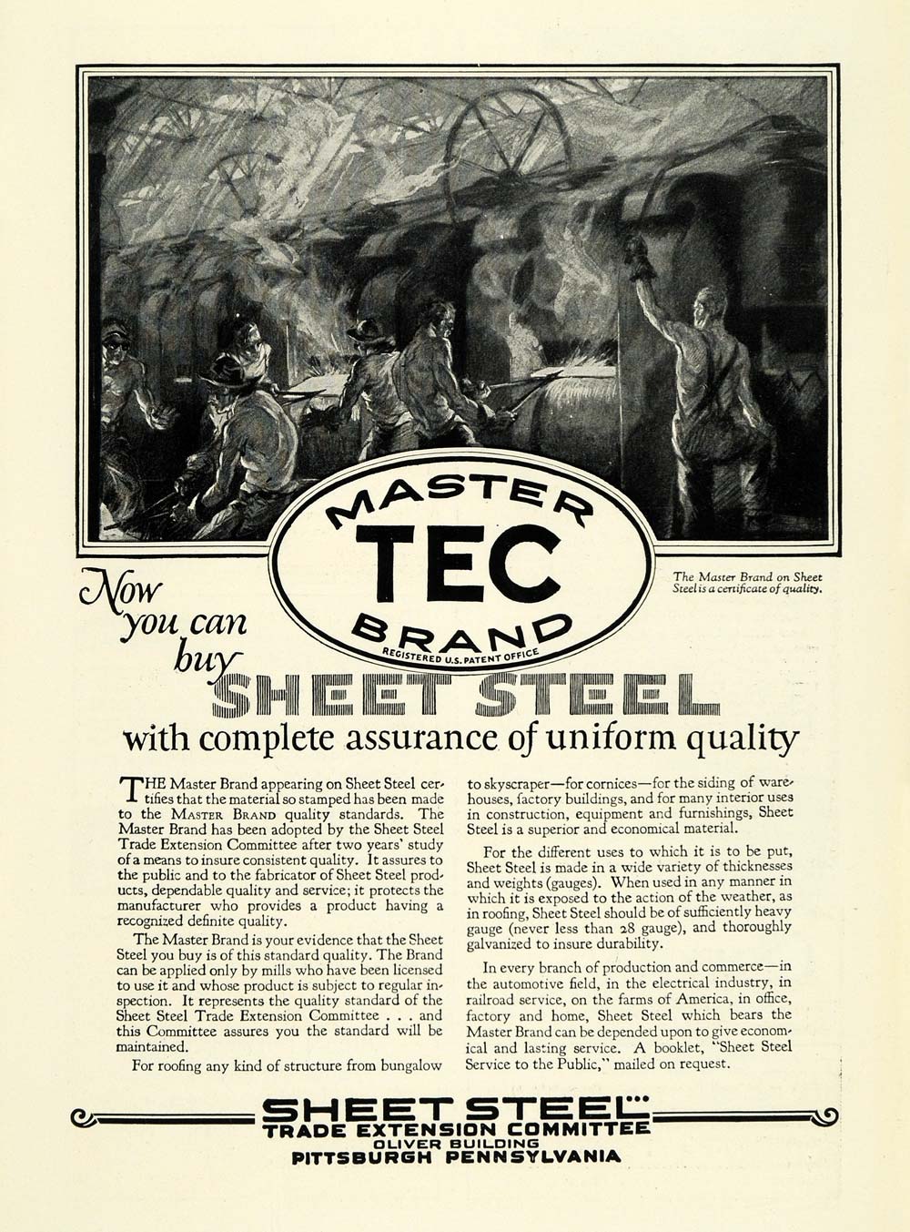 1926 Ad Master Tec Brand Sheet Steel Construction Factory Material Men NGM1