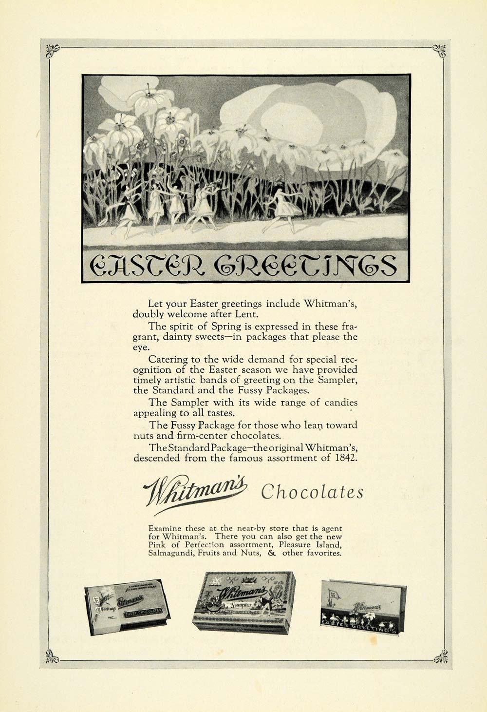 1926 Ad Whitman's Chocolates Eastern Greetings Sampler Fussy Gift Box Candy NGM1