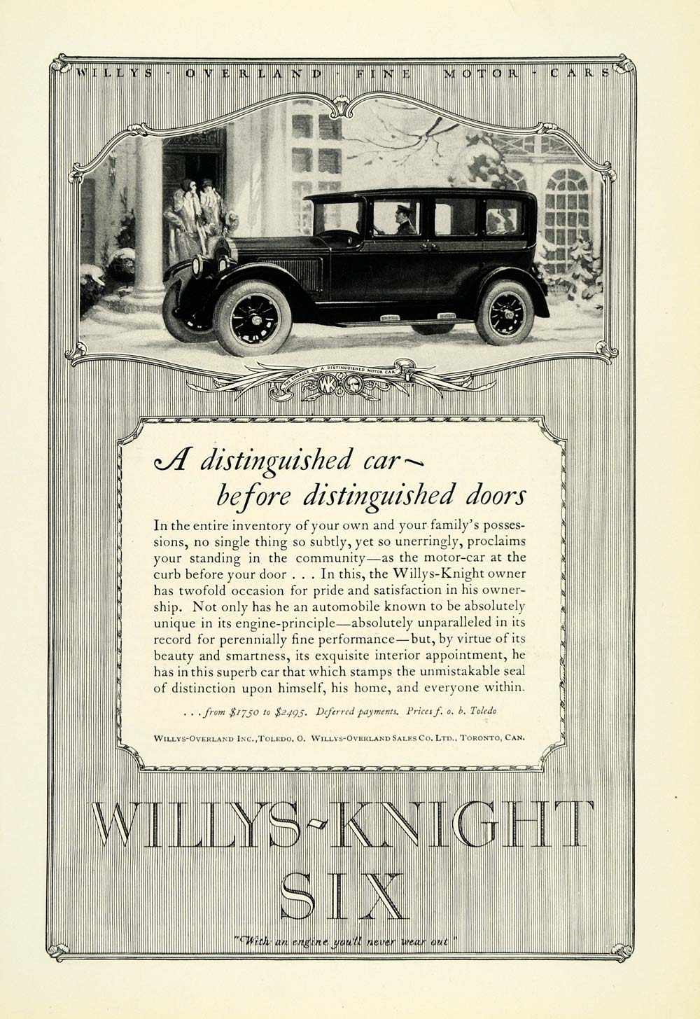 1926 Ad Willys-Knight Six Automobile Chauffeur Ladies Vintage Car Motor NGM1