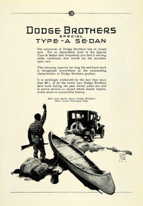 1925 Ad Dodge Brothers Special Type A Sedan Automobile Hunting Deer Boat NGM1