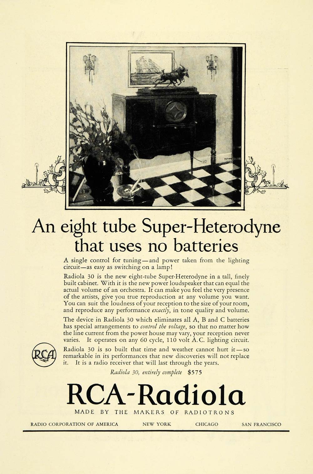 1925 Ad RCA Radiola Heterodyne Radiotrons Music Player Christmas Gift NGM1
