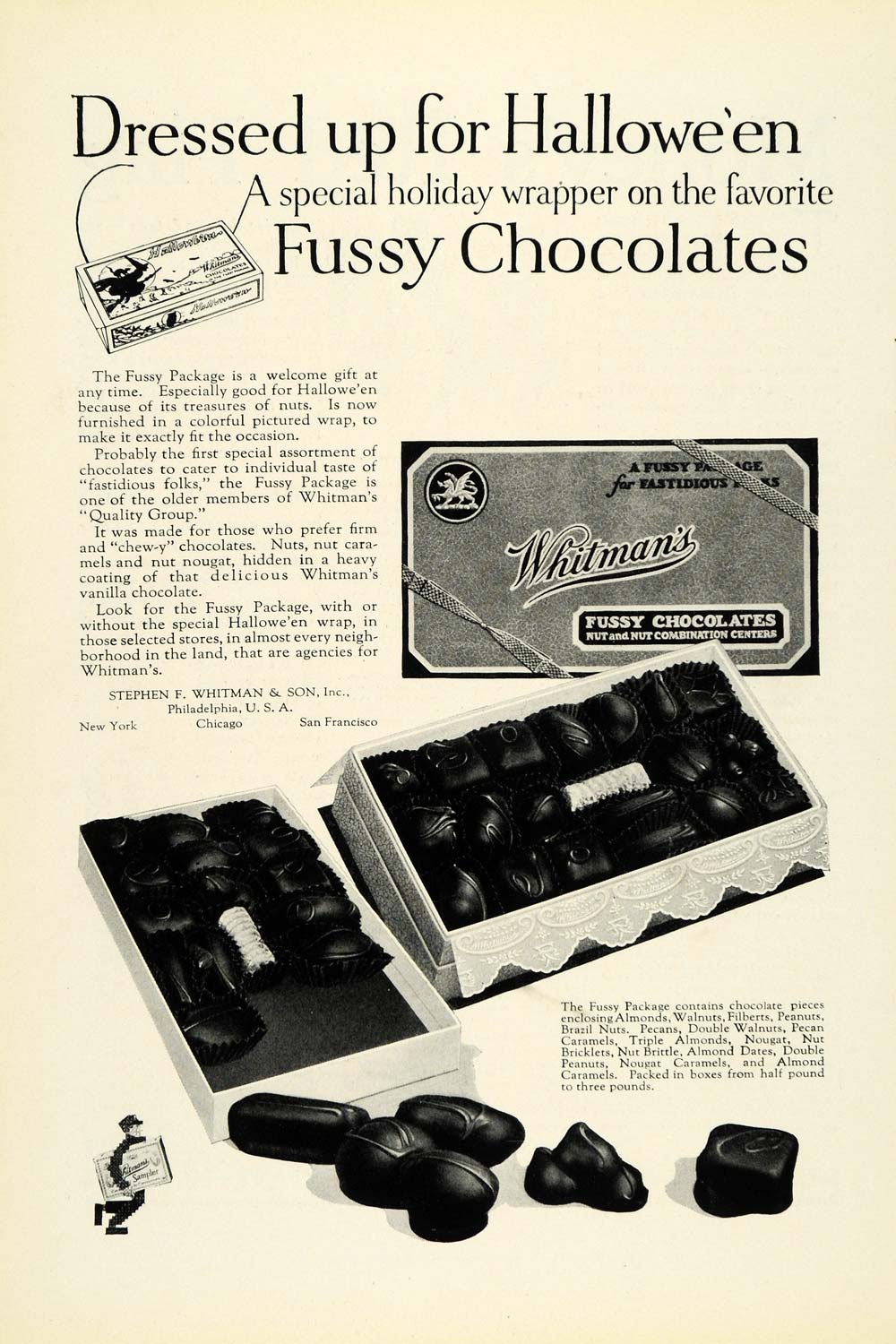 1925 Ad Halloween Fussy Chocolates Witch Box Stephen Whitman Son Inc Sweet NGM1