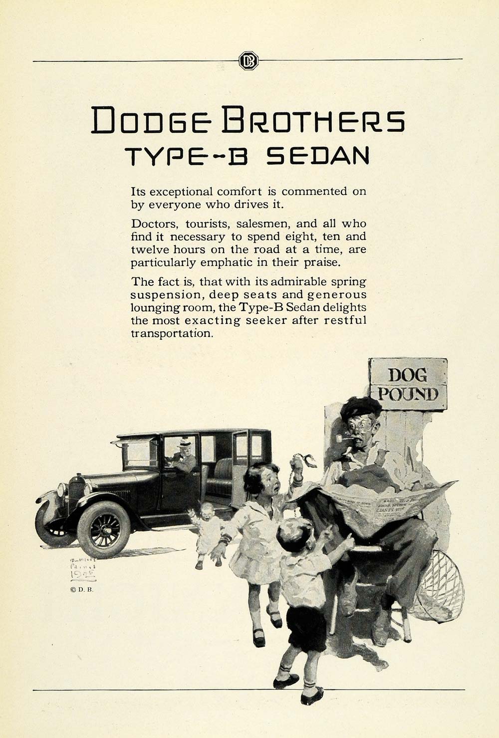1925 Ad Dodge Brothers Type-B Sedan Automobile Dog Pound Children Baby W NGM1