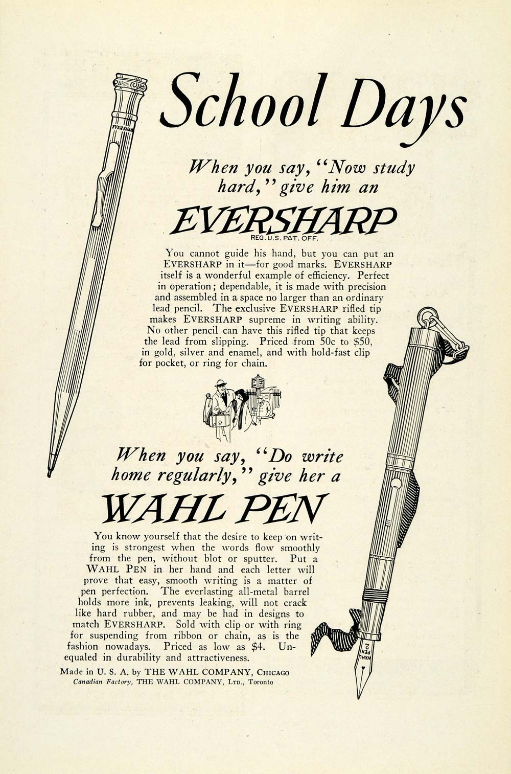 1922 Ad Wahl Co Chicago Eversharp Enamel Gold Silver Fountain Ballpoint Pen NGM1