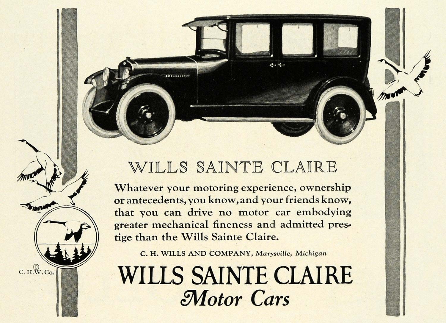 1922 Ad Wills Sainte Claire Automobile Geese Vintage Motor Vehicle NGM1