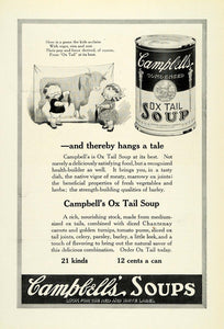 1922 Ad Joseph Campbell's Ox Tail Soup Food Pin The Tail Children Game NGM1