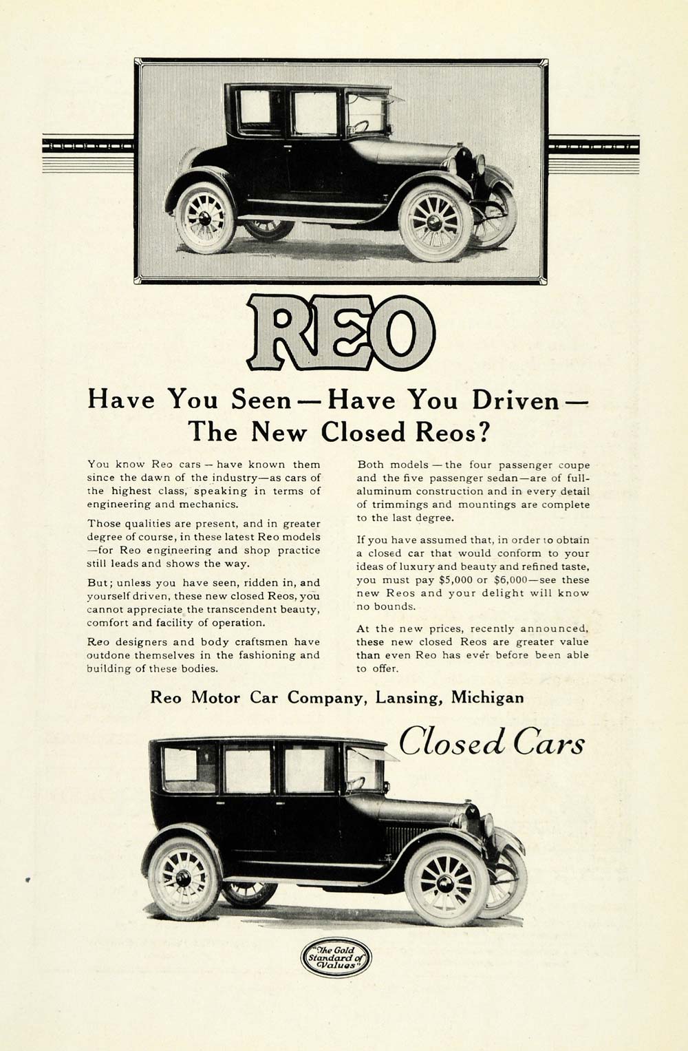 1922 Ad Reo Motor Car Co Lansing Michigan Closed Automobiles Vintage Motor NGM1