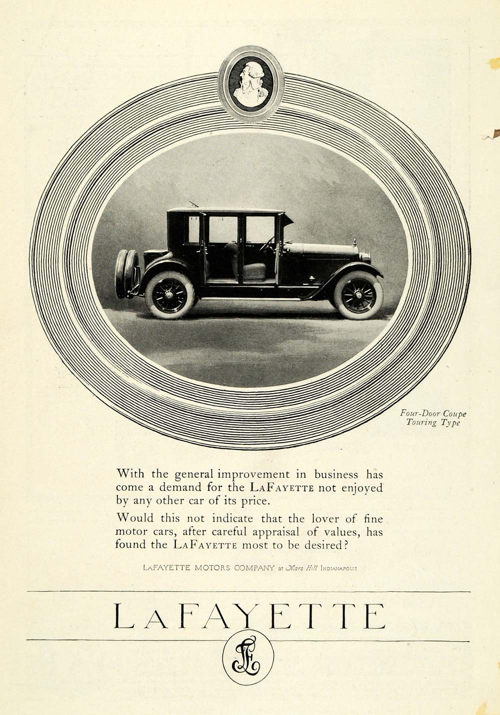 1922 Ad Lafayette Motors Co Four-door Coupe Touring Type Indianapolis NGM1