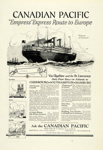 1922 Ad Canadian Pacific Cruise Empress Express Route Europe Ship Map NGM1