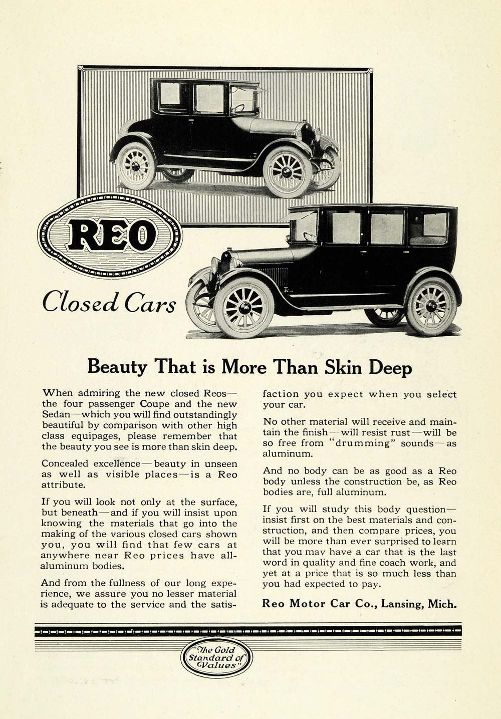 1922 Ad Lansing Closed Automobile Four Passenger Coupe Sedan Reo Motor Car NGM1