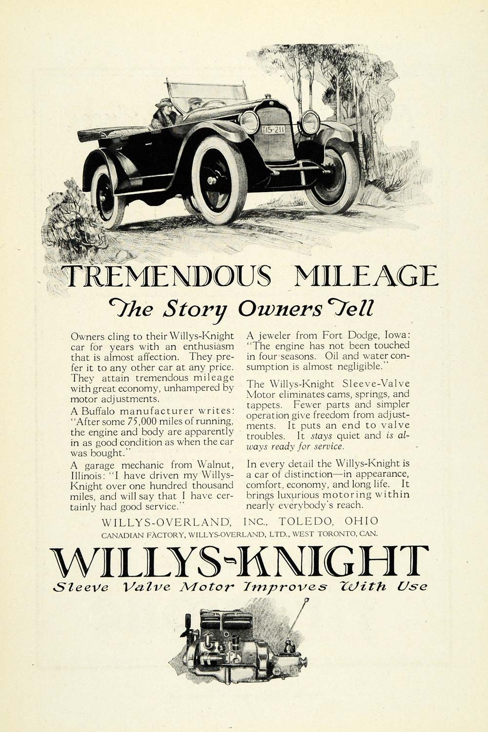 1922 Ad Willys-Knight Sleeve-Valve Convertible Automobile Overland Toledo NGM1