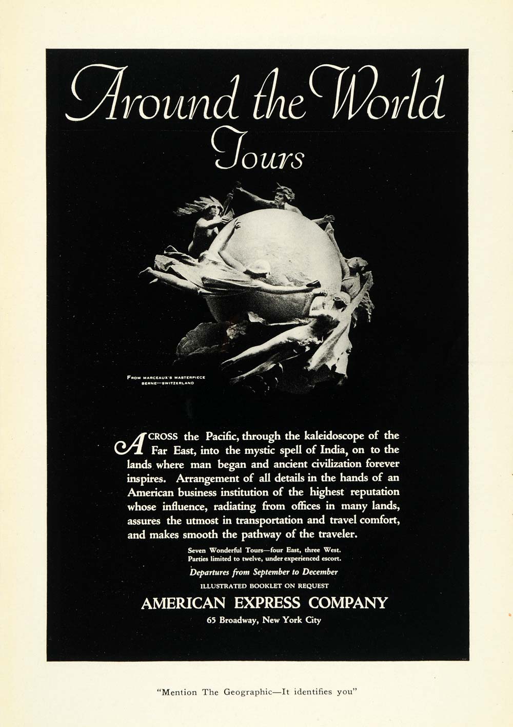 1921 Ad American Express New York City Marceaux's Masterpiece World Globe NGM1