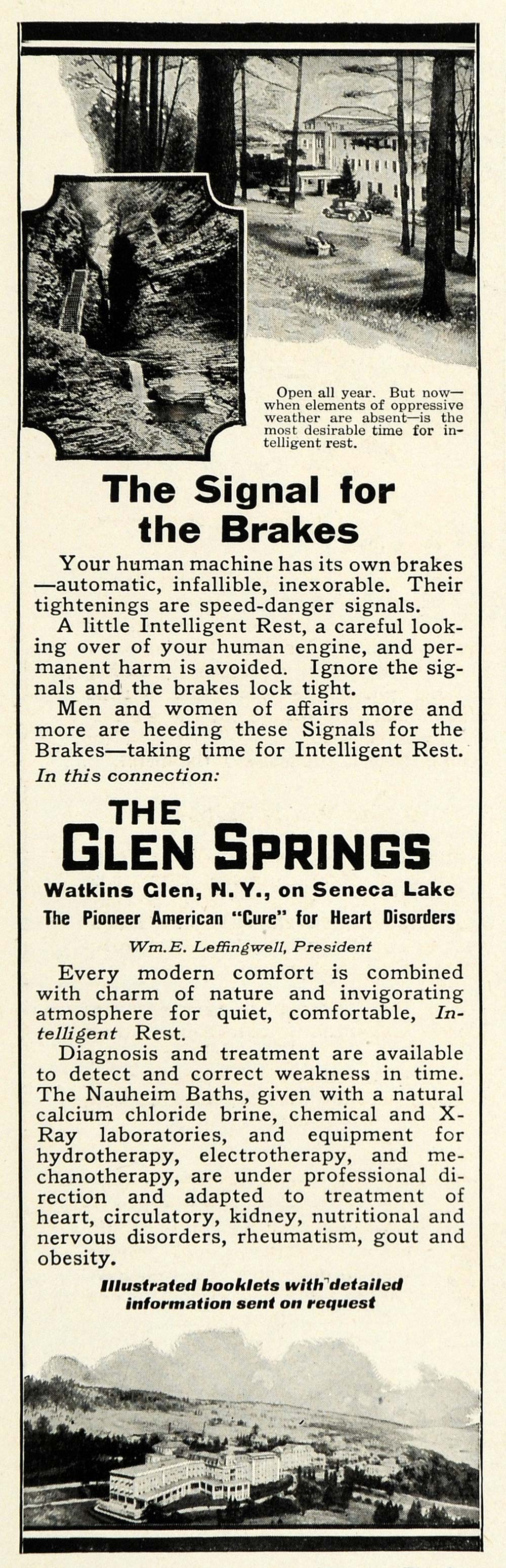 1922 Ad Glen Springs Hotel Resort Watkins New York Seneca Lake Nauheim NGM1