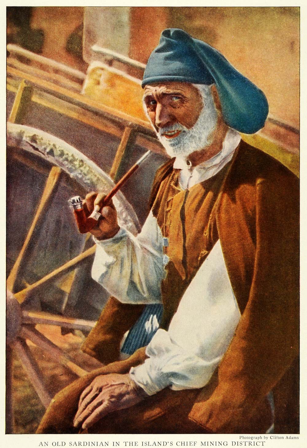 1923 Print Old Sardinian Miner Iglesias Comune Pipe Beretta Cap Costume NGM2