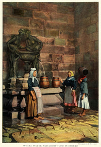 1922 Print Bronze Sculpture Water Fountain Women Carrier Barrel Porto NGM2