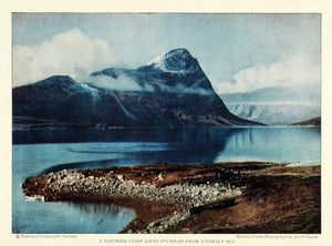 1926 Print Sapphire Cliff Cobalt Sea Banks Greenland Stream Landscape NGM2