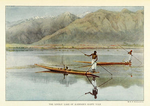 1921 Print Dal Lake Srinagar Kashmir Jammu India Cultural Fishing Boat NGM2