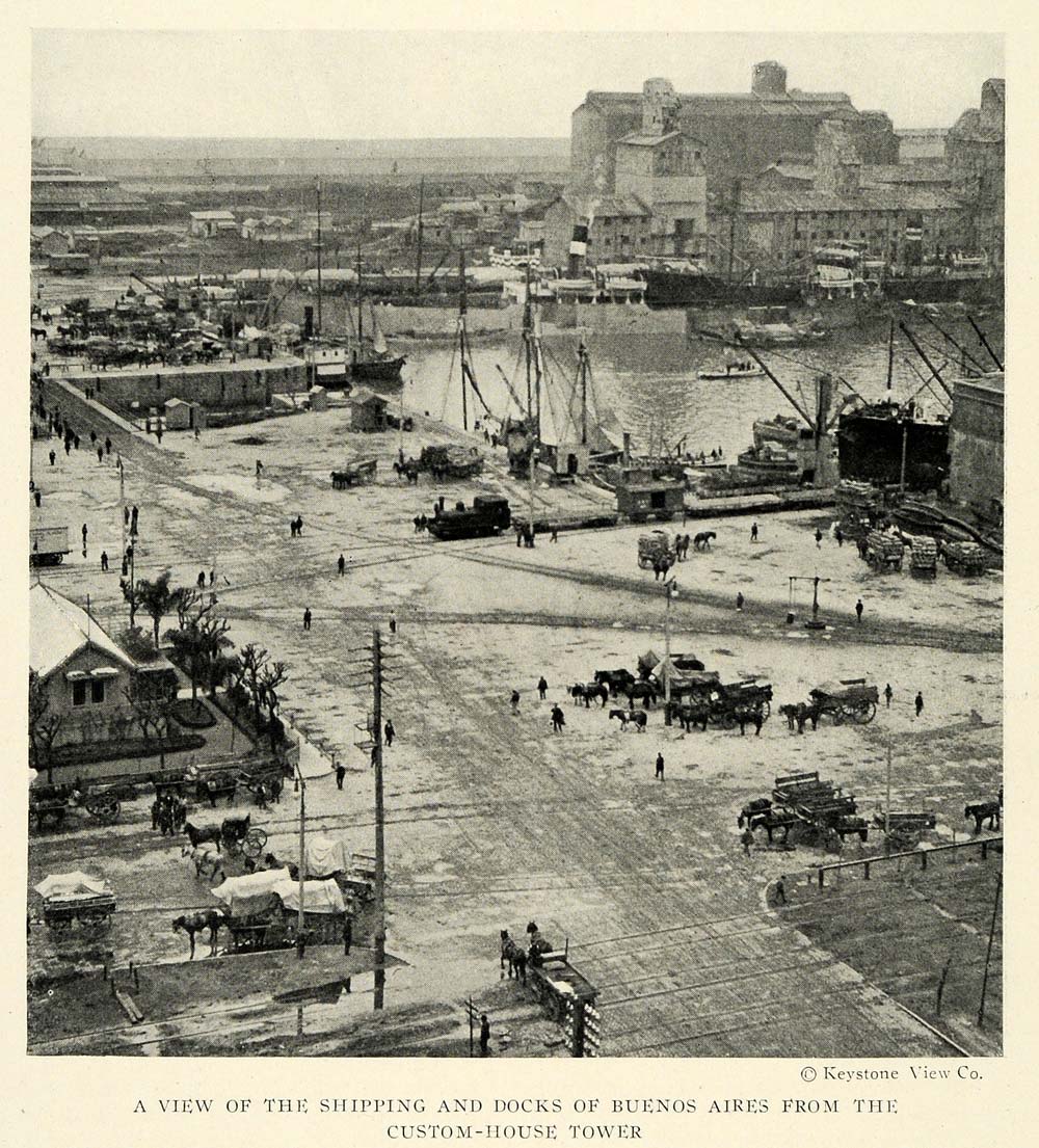 1921 Print Buenos Aires Argentina Shipping Docks Ships Port Horse Drawn NGM2