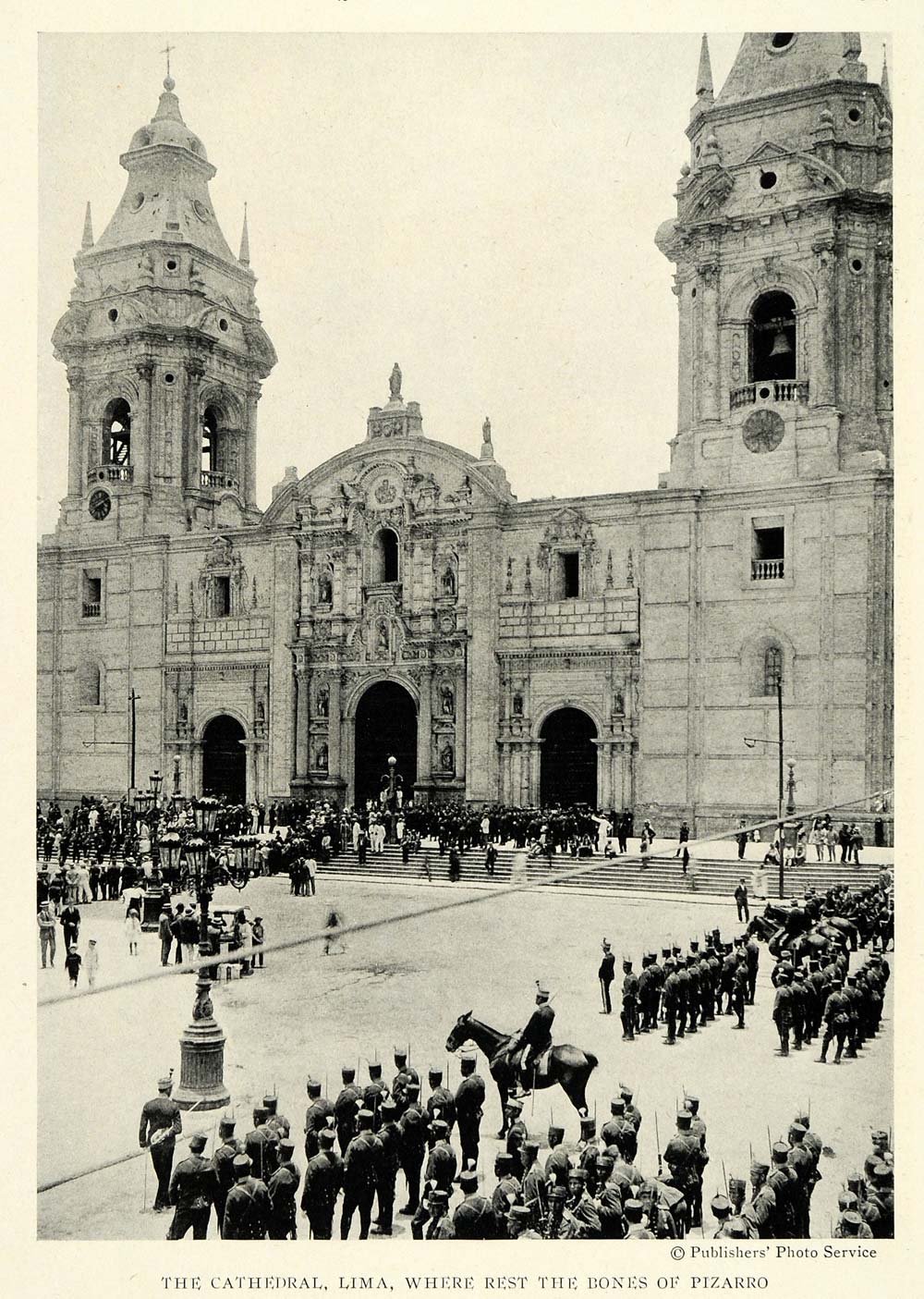 1921 Print Lima Peru Cathedral Spanish Conqueror Pizarro Moorish NGM2