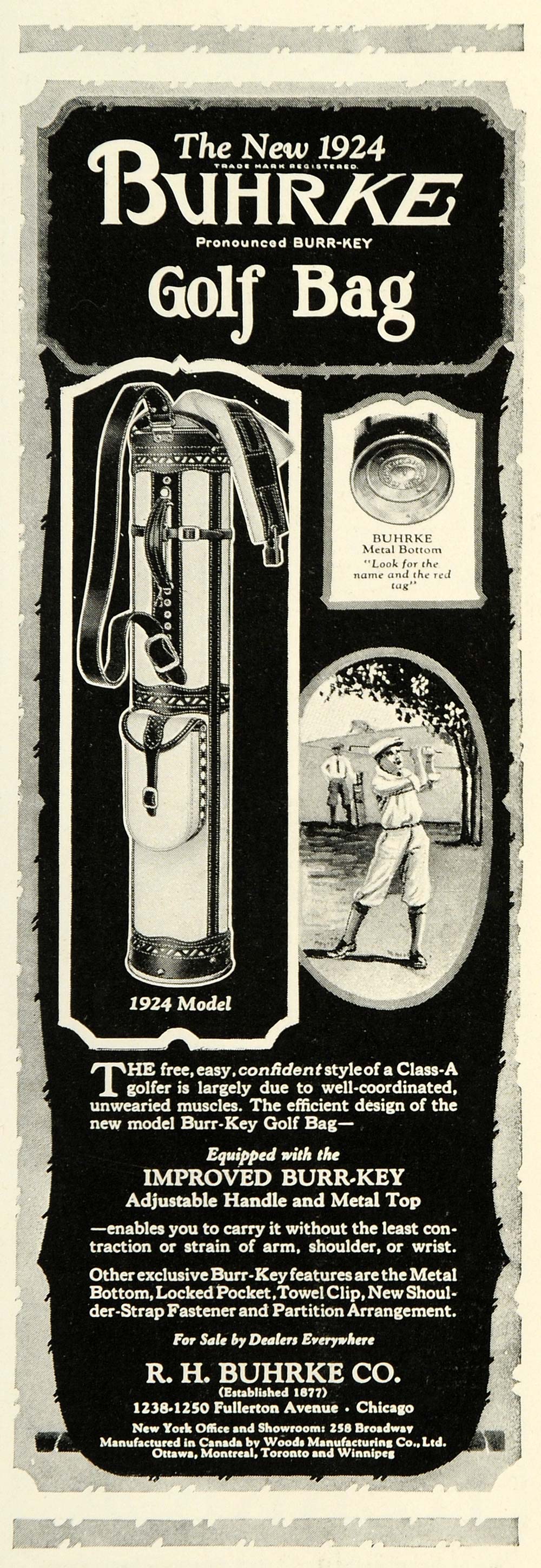 1924 Ad R. H. Buhrke Golf Bag Sporting Equipment Athletics Sports Chicago NGM2