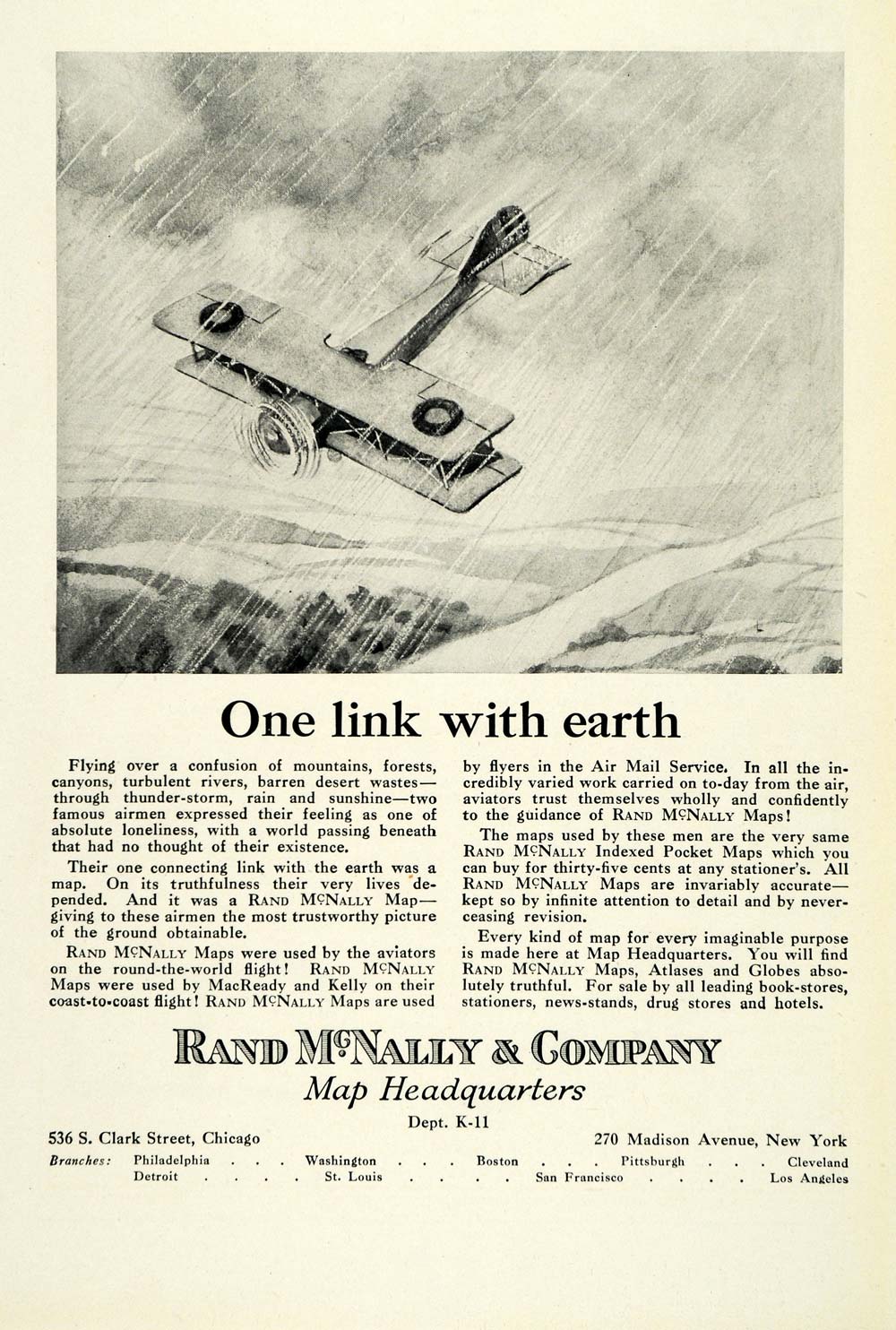 1924 Ad Rand McNally Cartography Map Makers Antique Airplane Kelly MacReady NGM2