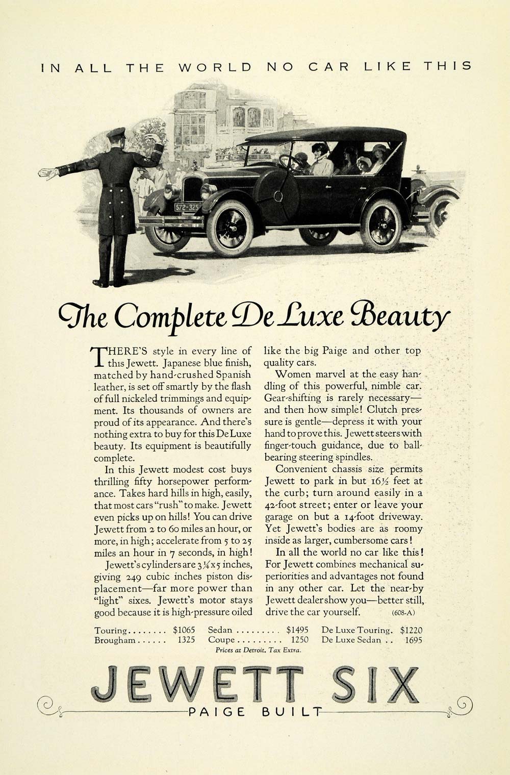 1924 Ad Antique Covered Convertible Jewett Six Models Brougham Touring NGM2