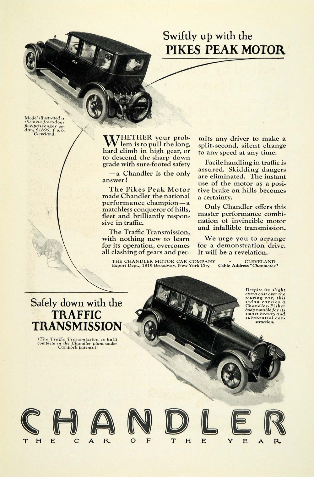 1924 Ad Antique Chandler Sedan Fisher Car Body Pikes Peak Travel Tourism NGM2