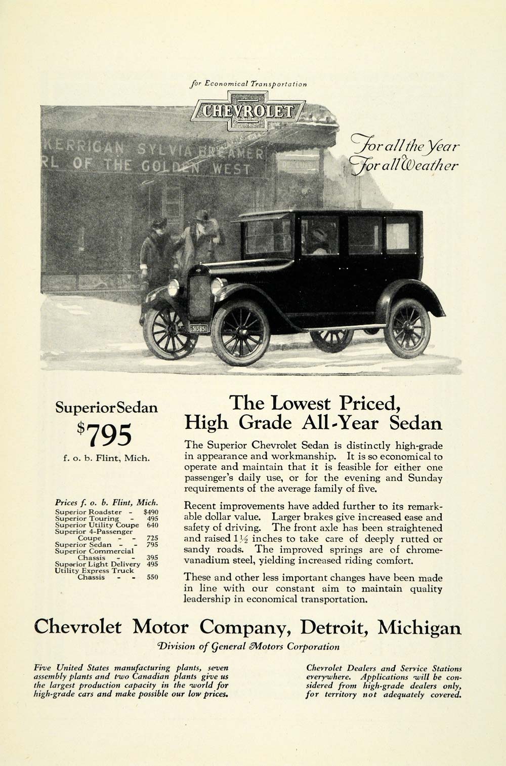 1924 Ad Antique Enclosed Chevrolet Sedan Automobile Models Price General NGM2