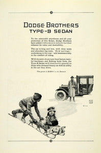 1924 Ad Antique Enclosed Dodge Type B Sedan Automobile Father Kids Sledding NGM2
