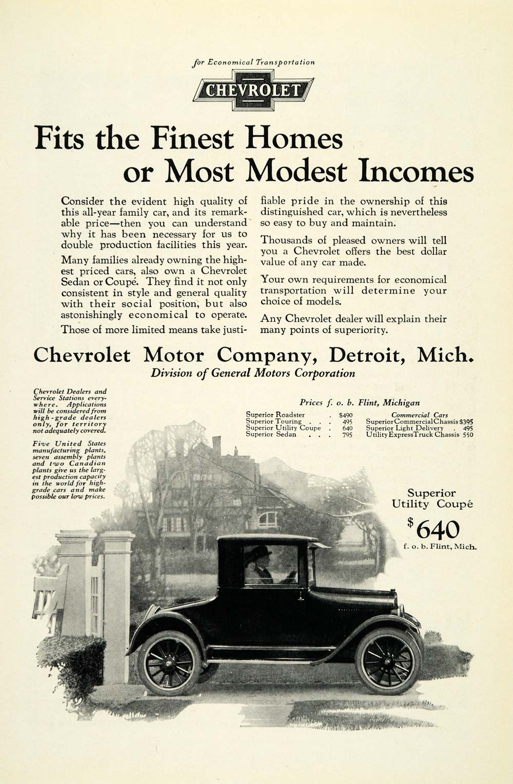 1924 Ad Antique Enclosed Chevrolet Superior Utility Coupe Models General NGM2