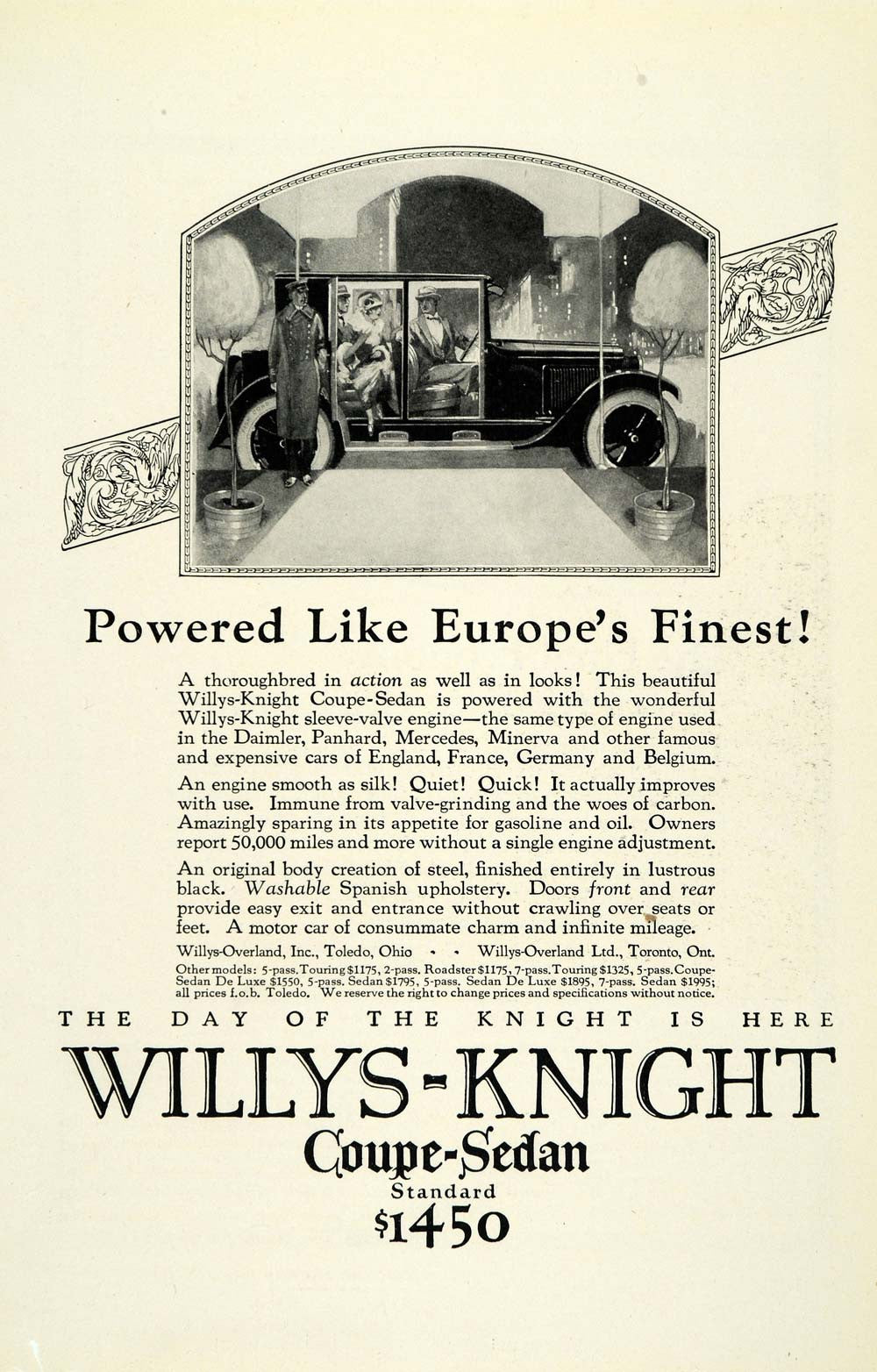 1924 Ad Antique Willys Knight Coupe Sedan Overland Automobile Car Pricing NGM2 - Period Paper
