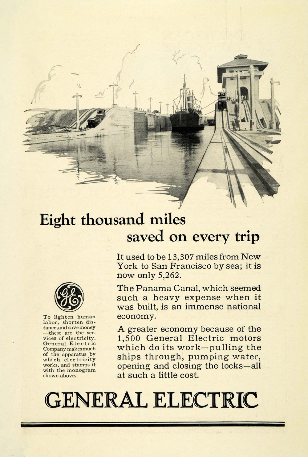 1924 Ad General Electric Utilities Power Panama Canal Ships Water NGM2