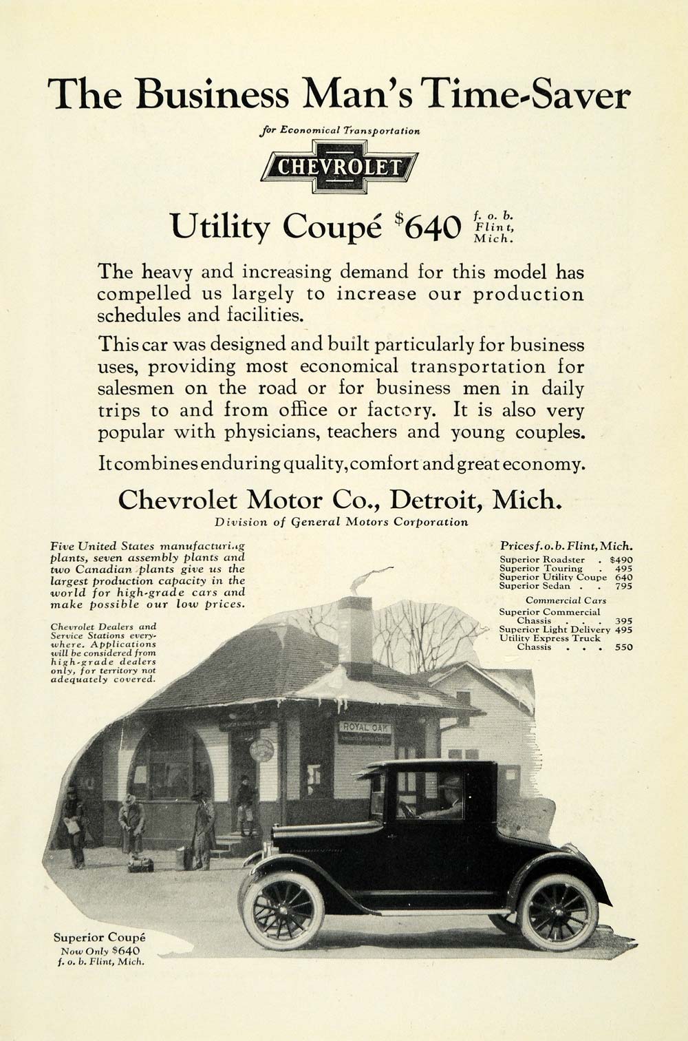 1924 Ad Antique Enclosed Chevrolet Utility Businessman Coupe Automobile Car NGM2