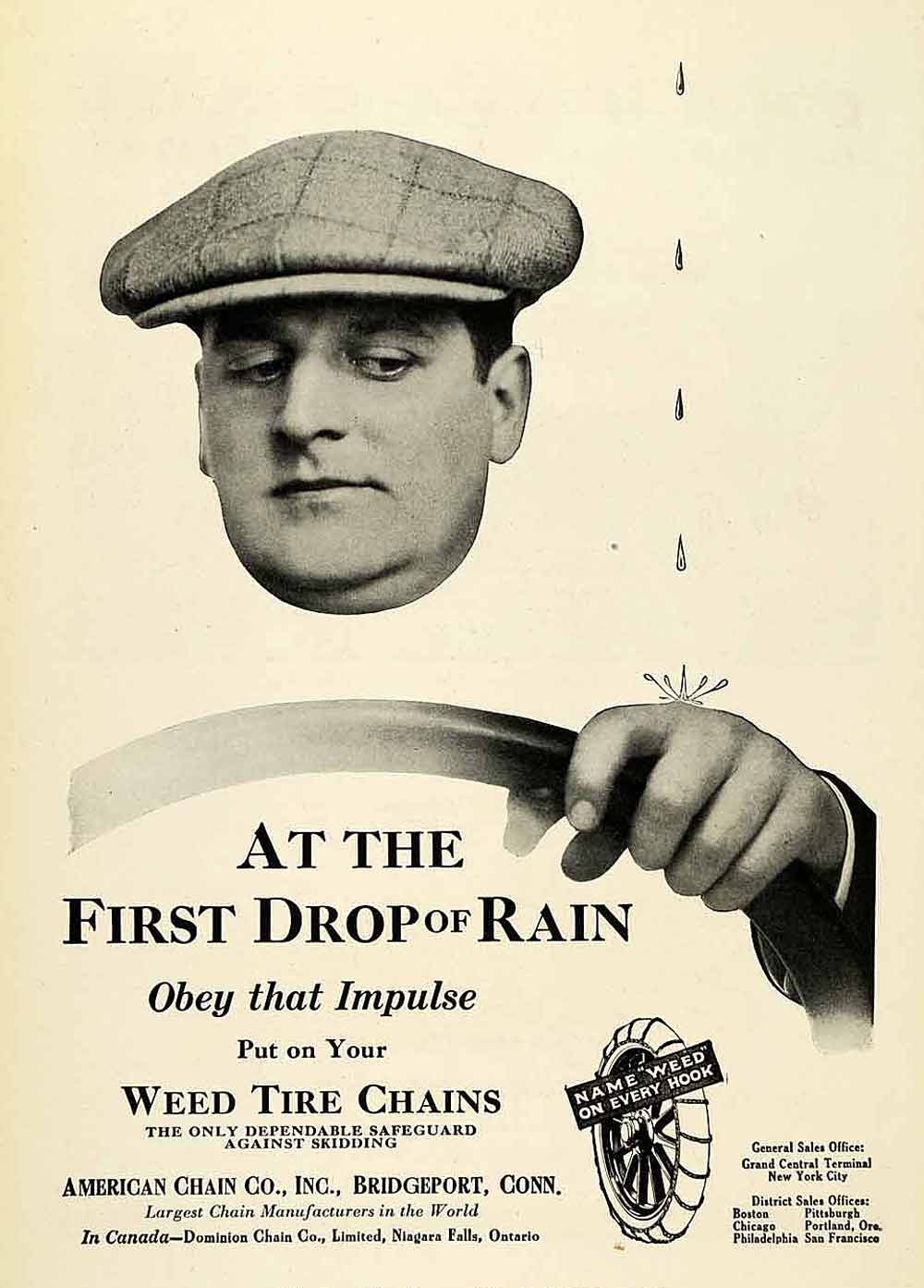 1921 Ad Weed Tire Chains American Bridgeport Connecticut Rain Weather Car NGM2