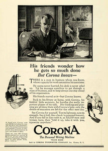 1921 Ad Corona Personal Writing Machine Typewriter Office Typing Groton New NGM2