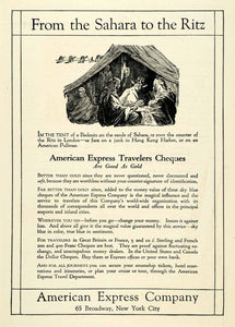 1921 Ad American Express Tent Bedouin Sahara Ritz London Travelers Cheques NGM2