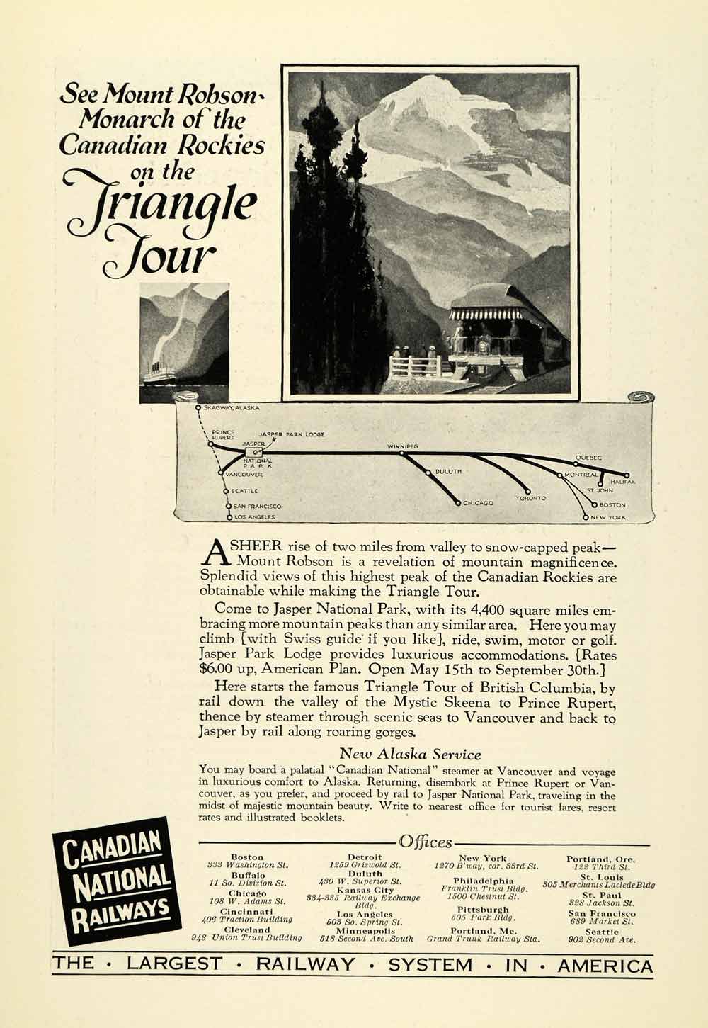 1925 Ad Canadian National Railway Triangle Tour Mount Robson Rockies Jasper NGM2